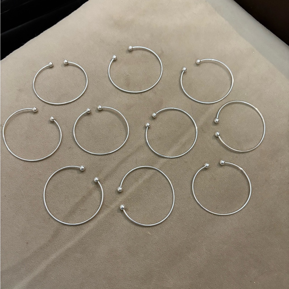 Silvertone Cuff Bangle Charm Bracelets With Ball Ends Lot Of 10 NEW
